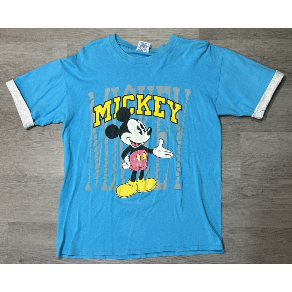 Vintage Wellington Mickey Mouse T-Shirt Women Size L Blue Gray Made USA 90's